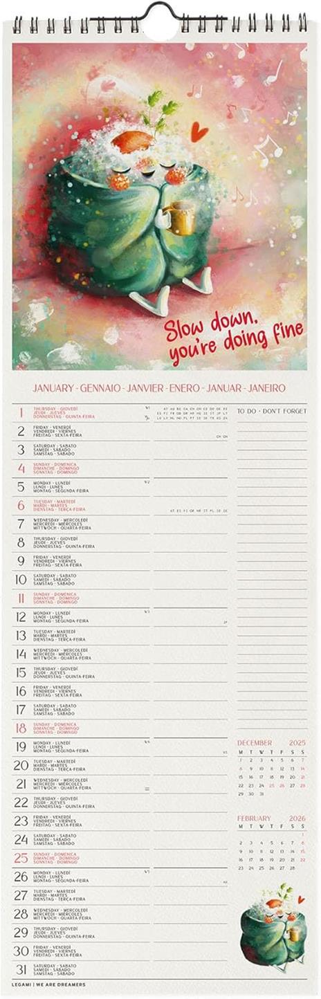 Calendario 2026 da Parete  - Good Vibes Only - 16 x 49 cm - 2
