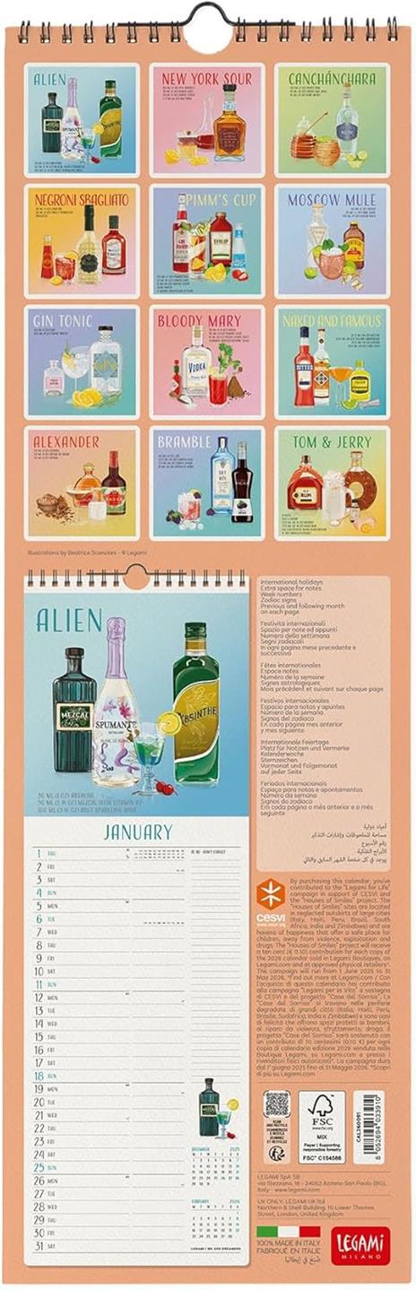 Calendario 2026 da Parete  - Cheers - 16 x 49 cm - 3