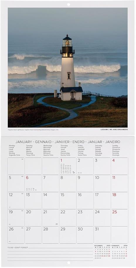 Calendario 2026 da Parete  - Lighthouses Of The World - 18 x 18 cm - 2