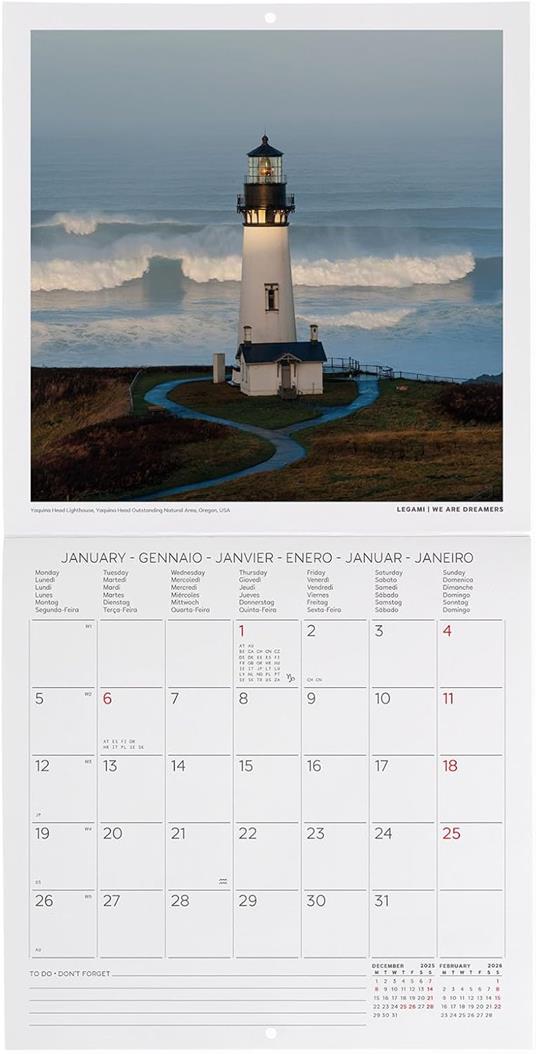 Calendario 2026 da Parete  - Lighthouses Of The World - 18 x 18 cm - 2