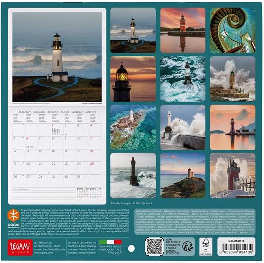Calendario 2026 da Parete  - Lighthouses Of The World - 18 x 18 cm - 3