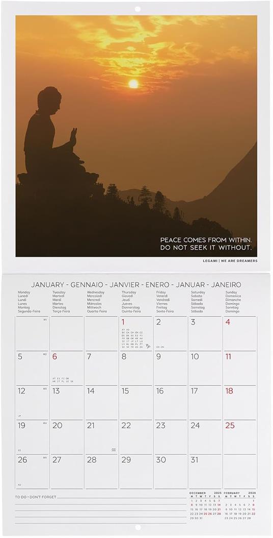 Calendario 2026 da Parete  - Peace Of Mind - 18 x 18 cm - 2