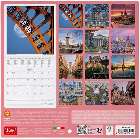 Calendario 2026 da Parete  - Paris - 18 x 18 cm - 3