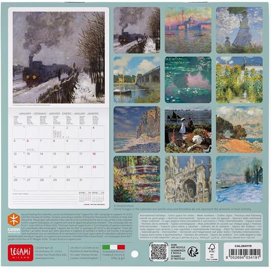 Calendario 2026 da Parete  - Claude Monet - 18 x 18 cm - 3