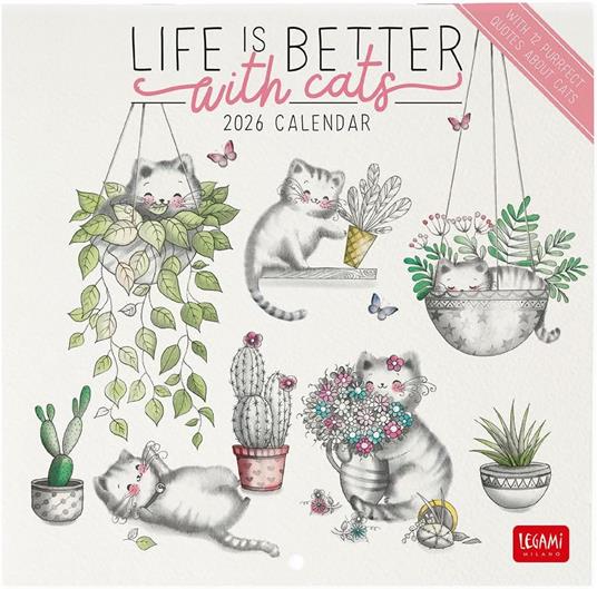 Calendario 2026 da Parete  - Sketchy Cats - 18 x 18 cm