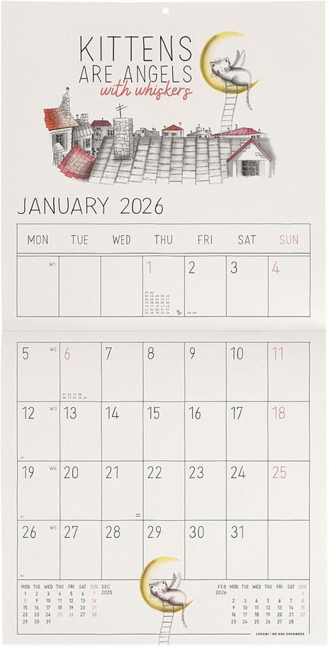 Calendario 2026 da Parete  - Sketchy Cats - 18 x 18 cm - 2