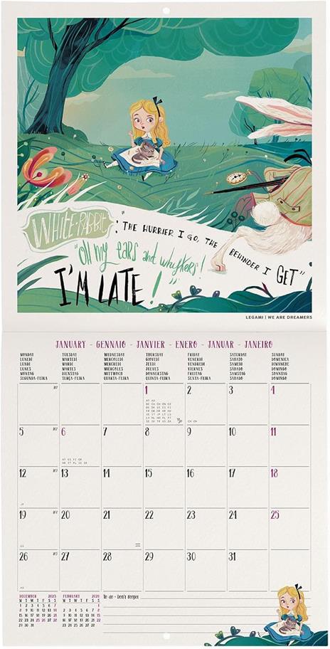 Calendario 2026 da Parete  - Alice In Wonderland - 18 x 18 cm - 2
