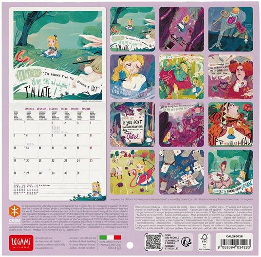 Calendario 2026 da Parete  - Alice In Wonderland - 18 x 18 cm - 3