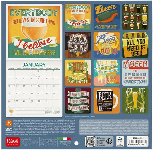 Calendario 2026 da Parete  - Beer - 18 x 18 cm - 3