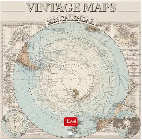 Calendario 2026 da Parete  - Vintage Maps - 18 x 18 cm
