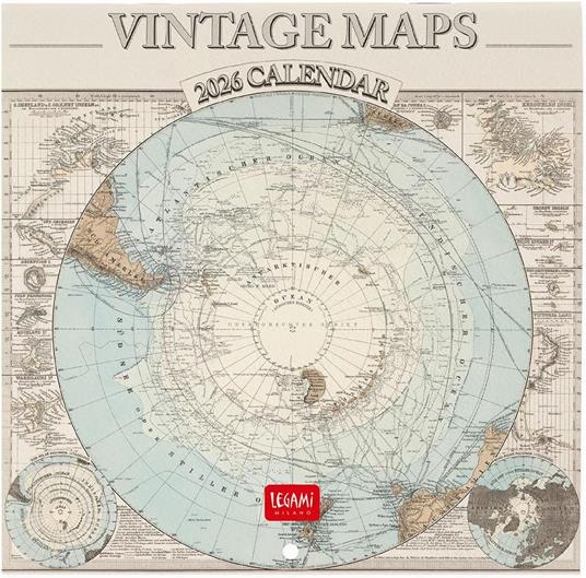 Calendario 2026 da Parete  - Vintage Maps - 18 x 18 cm