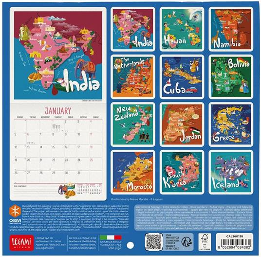 Calendario 2026 da Parete  -  Let'S Travel The World - 18 x 18 cm - 3