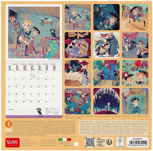Calendario 2026 - da Parete  - Pinocchio - 18 x 18 cm - 3