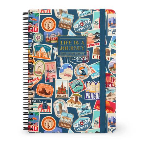 Lined Spiral- Bound Notebook - Spiral Notebook - Large - Travel Stickers