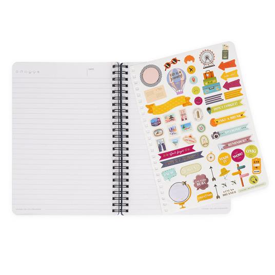 Lined Spiral- Bound Notebook - Spiral Notebook - Large - Travel Stickers - 5