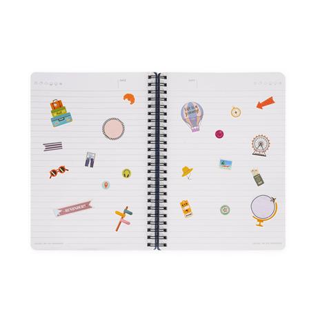 Lined Spiral- Bound Notebook - Spiral Notebook - Large - Travel Stickers - 6