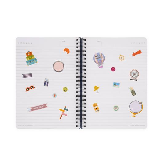 Lined Spiral- Bound Notebook - Spiral Notebook - Large - Travel Stickers - 6