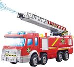 BAKAJI Camion dei Pompieri Giocattolo per Bambini a Batteria con Pompa Spruzza Acqua Braccio Allungabile e Girevole Sirena Luci Suoni e Movimento Mistero Bump e Go Dimensione: 24 x 6 x 9 cm