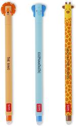 Set Of 3 Erasable Gel Pens, Lion + Elephant+Giraffe