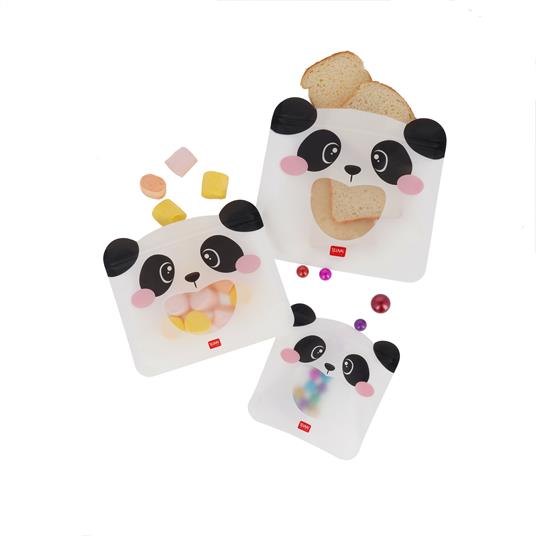 Buste alimentari riutilizzabili. Snack Bags - Set Of 3 Reusable Food Pouches - Panda - 2