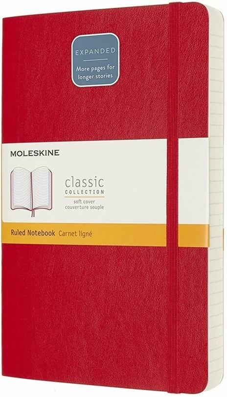 Taccuino Moleskine Expanded Large a righe copertina morbida. Rosso