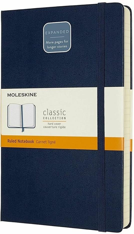 Taccuino Moleskine Expanded Large a righe copertina rigida. Blu