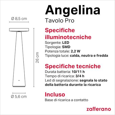 Lampada Angelina Pro Bianco, da tavolo, portatile, a batteria, ricaricabile - 4