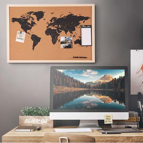 Pannello Bacheca Mappamondo Globo in Sughero Con Cornice 60x40cm + 10 Puntine - 3