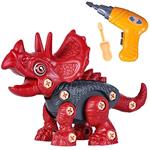 Bakaji Dinosauro da Montare Giocattolo per Bambini Gioco Costruzioni con Avvitatore Funzionante a Batteria Giravite e Accessori Personaggio Snodato Curato in ogni Dettaglio (Triceratopo)
