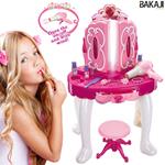 BAKAJI Specchiera Make-Up Giocattolo per Bambini Toeletta Ballerina con Sgabello Luci Suoni Asciugacapelli Funzionante a Batteria e Accessori Gioco Dimensione 45 x 32 x 72 cm