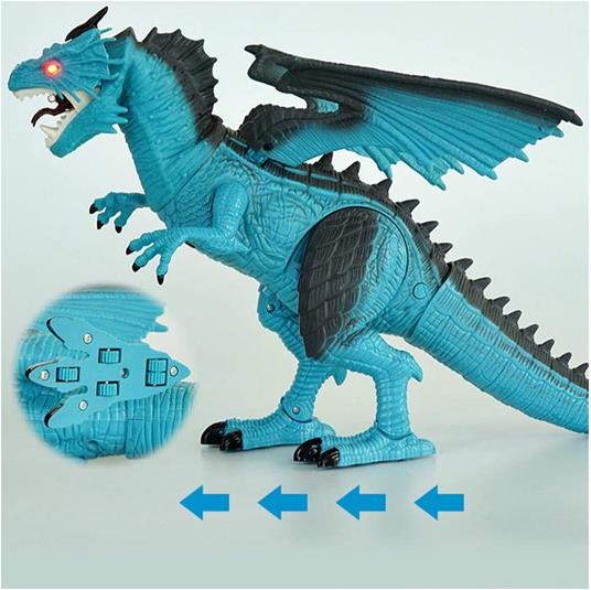 Bakaji Drago Dinosauro Robot Radiocomandato Giocattolo per Bambini con Luci Suoni ed Effetto Sputa Fuoco con Fumo Cammina Muove Testa e Ali Curato in Ogni Dettaglio Altezza 47 cm - 5
