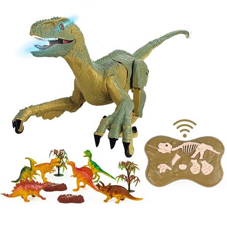Dinosauro Telecomandato Giocattolo Velociraptor Ricaricabile Luce Led e Ruggito - 2