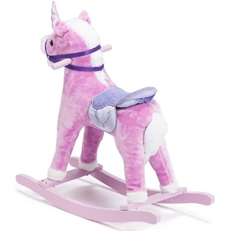 Cavallo a Dondolo Unicorno Rosa con Effetti Sonori Realistici Legno e Peluche - 2