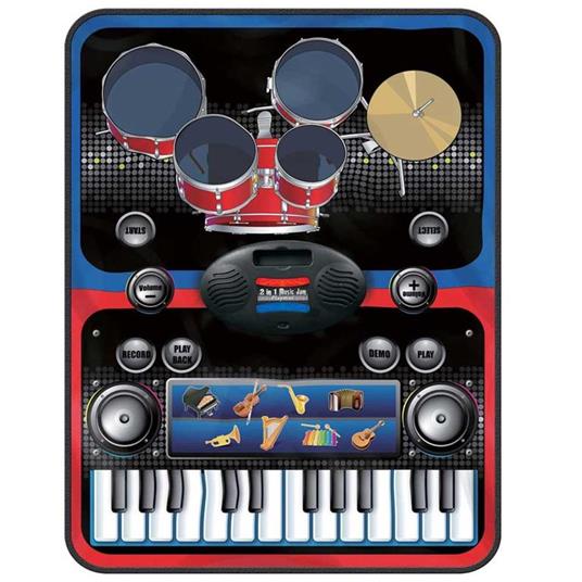 Tappeto Musicale 2in1 Batteria Tastiera Con Bacchette Playmat Bambini 60x90cm - 2