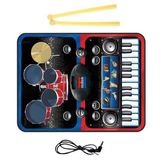Tappeto Musicale 2in1 Batteria Tastiera Con Bacchette Playmat Bambini 60x90cm - 3