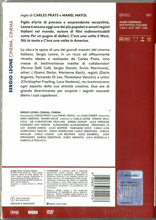 Sergio Leone. Cinema, Cinema (DVD) di Carles Prats,Manel Mayol - DVD - 2