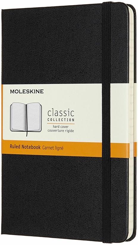 Taccuino Moleskine medium a righe copertina rigida nero. Black