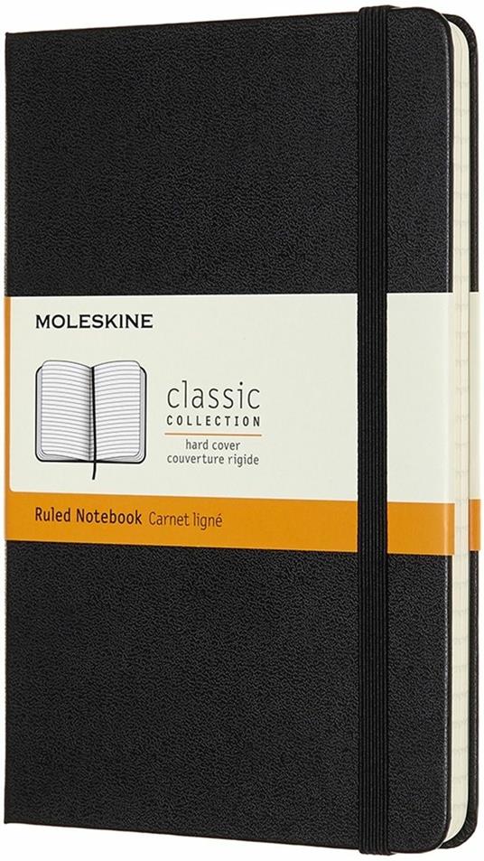 Taccuino Moleskine medium a righe copertina rigida nero. Black