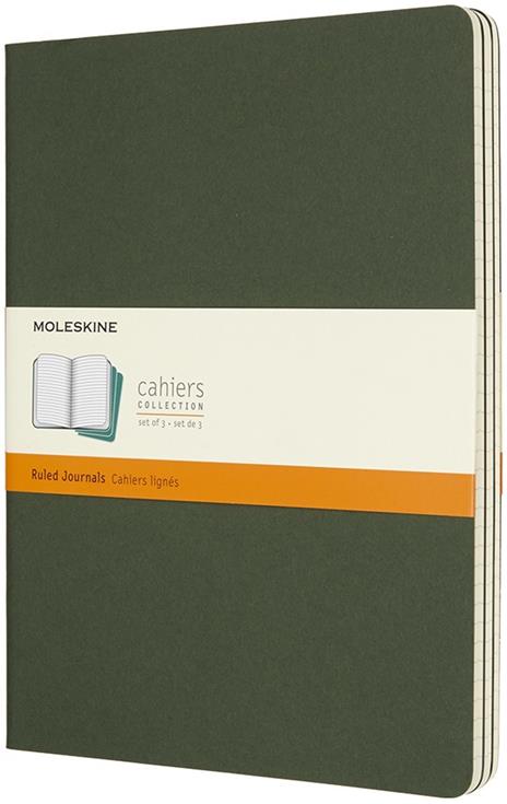 Quaderno Cahier Journal Moleskine XL a righe verde. Myrtle Green. Set da 3