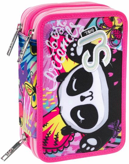 Astuccio 3 Zip Girl Sj Gang Flip-3d Da Sj Girl, Fluo Fuxia - 20 x 12,5 x 7 cm