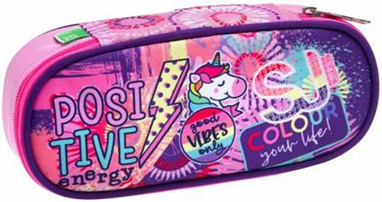 Astuccio ovale con zip Round Plus Sj Gang Facce Da Sj Girl, rosa - 23 x 10 x 5,5 cm