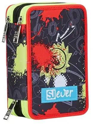 Astuccio rettangolare 3 Zip Sj Gang Sj Ever Playjam Boy, rosso e nero