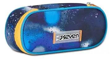 Astuccio ovale con zip Round Plus Seven Retrocolor, Blu fantasia