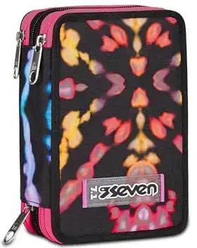 Astuccio 3 scomparti con Zip Seven Multi-Shade Girl, nero con fantasia