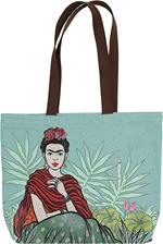 Borsa a soffietto, Frida Kahlo, verde, cotone - 45 x 35 x 7 cm