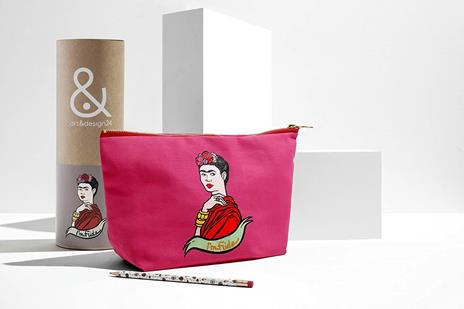 Pochette in cotone, Frida Kahlo, fucsia, cotone - 33 x 22 x 11 cm - 3