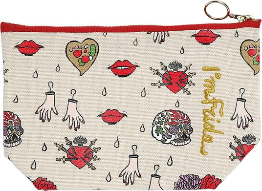 Pochette in cotone, Frida Kahlo, fucsia, cotone - 33 x 22 x 11 cm - 4