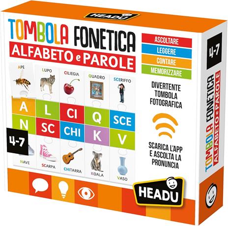HEADU - Tombola Fonetica Alfabeto e Parole, Un Gioco davvero Divertente, Un Gioco Educativo per Bambini dai 4 ai 7 anni