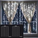 Set 2 Tende Per Finestre 50x120cm 144 Led Bianco Caldo A Batteria Luci Di Natale Addobbi