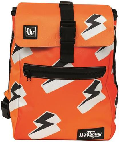 Zaino scuola estensibile con scomparti e chiusura a zip Vertigine. Arancione con fulmini